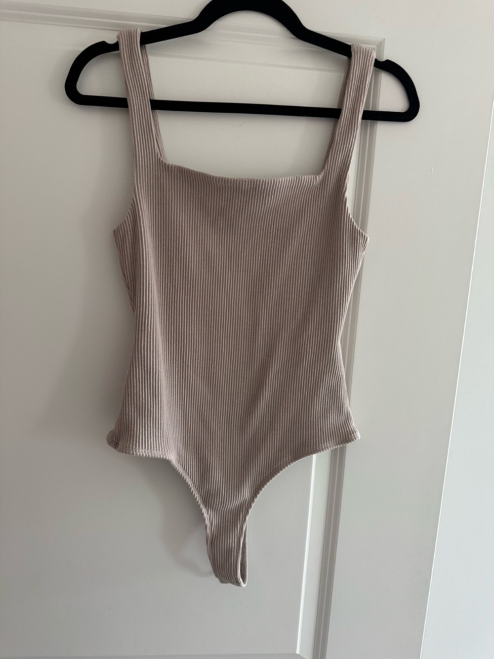 By Together Ribbed Square Neck Bodysuit in Beige